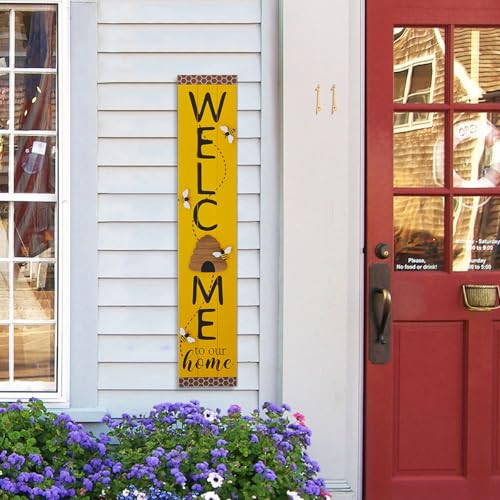 Glitzhome Welcome Sign for Front Door Porch, 42In Wooden Welcome Sign - White