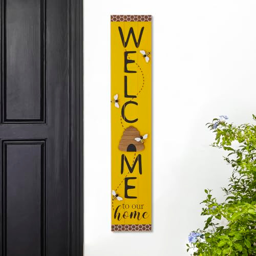 Glitzhome Welcome Sign for Front Door Porch, 42In Wooden Welcome Sign - White