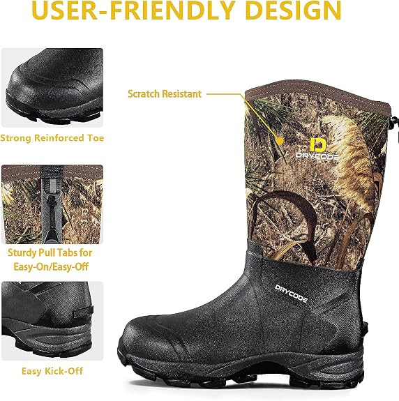 DRYCODE RUBBER BOOTS MEN 4.5MM CALF RAIN BOOTS - MEN 13 - BLACK & BROWN & CAMO New