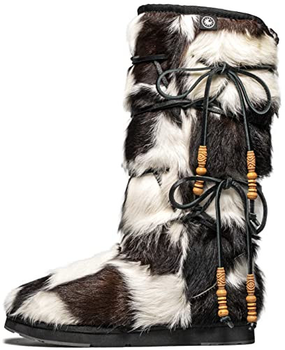 AU&MU AUMU Women Sheepskin Fur Wooden Bead String Stylish Winter Snow Boots 11