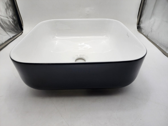 Davivy 15"x15"x5.5" Square Vessel Sink With Pop Up Drain Matte Black/White