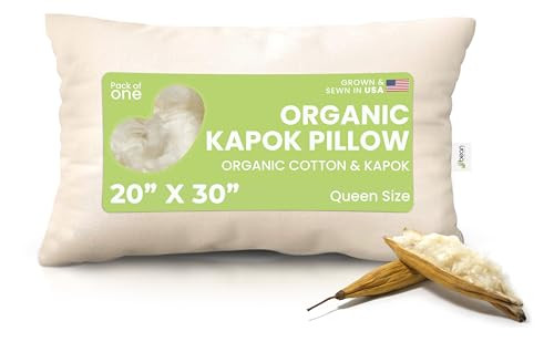 Bean Products Kapok 20" x 30" Queen Pillow - Organic Cotton Fabric New