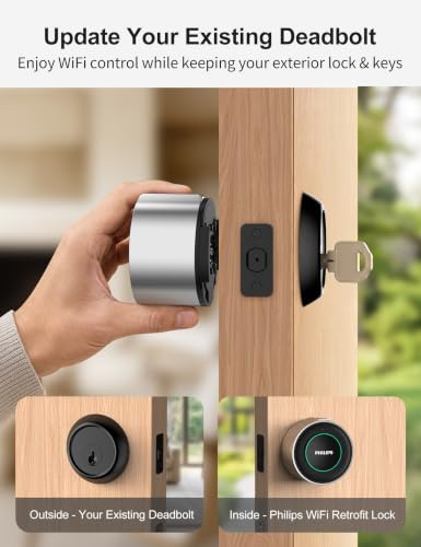 Philips WiFi Smart Retrofit Lock, Update Your Existing Deadbolt, 2nd Gen, Silver