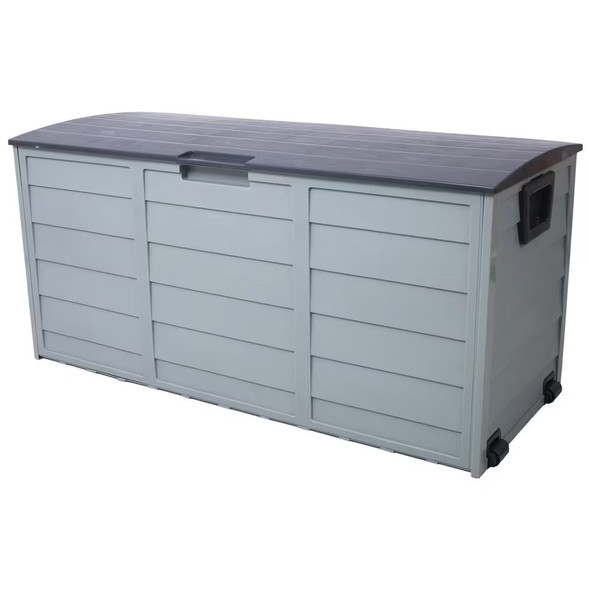 HEARTH AND HAVEN 75-GALLON OUTDOOR PLASTIC DECK BOX WITH BUILT-IN WHEELS - GRAY