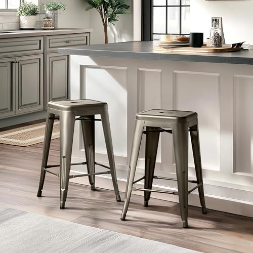 Yaheetech 24" Metal Barstools Set of 4 Counter Height Backless Stools