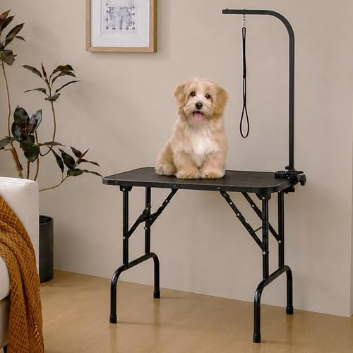 Yaheetech 32" Foldable Pet Dog Grooming Table Adjustable Height Arm Black New