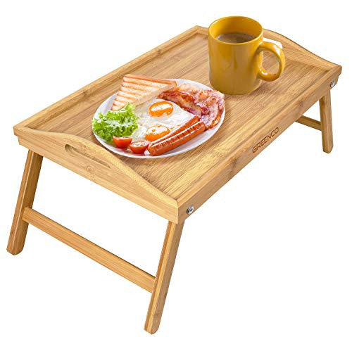 Greenco Bamboo Breakfast Tray Folding Legs Handles Bed Tray Table B07QV37FCX New