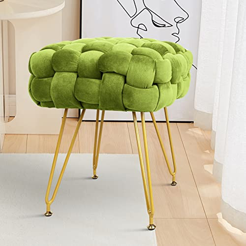 ACEHOME SQUARE OTTOMAN FOOTREST, VELVET FOOTREST STOOL, VANITY STOOL - GREEN