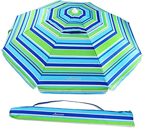 MOVTOTOP 6.5 FT BEACH UMBRELLA SAND ANCHOR TILT ALUMINUM POLE - BLUE/GREEN