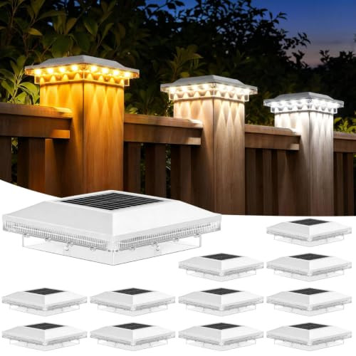 Brightever 4x4 Solar Post Cap Lights, 12 Pack White Solar Post Cap Lights New