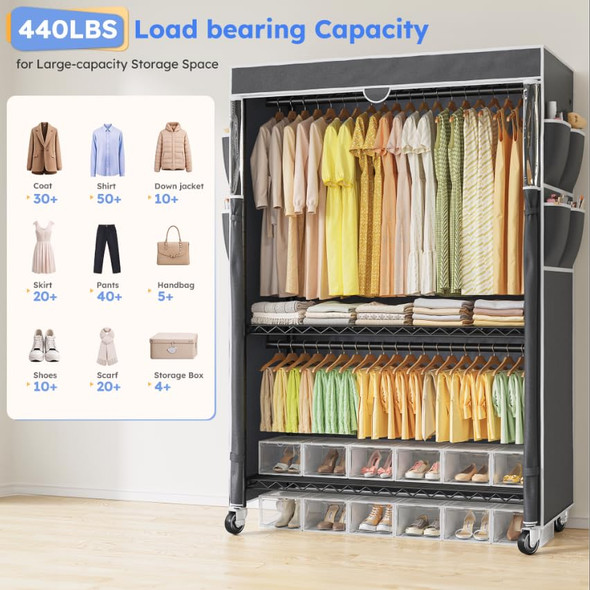Raybee Clothes Rack Cover Rolling Portable Closet Storage New
