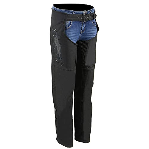Milwaukee Leather SH1956 Women's 'Winged' Black Textile Chaps - X-Large New