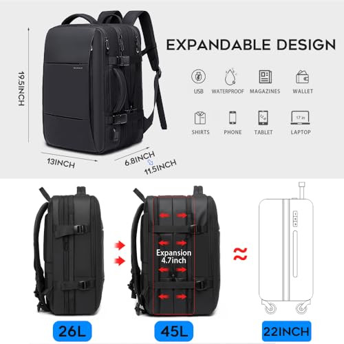 BANGE 45L Carry On Backpack Weekender Travel Backpacks 17.3 inch Laptop