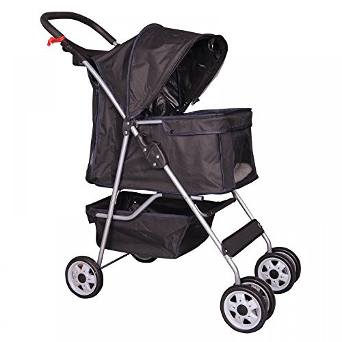 Black 4 Wheels Pet Stroller Travel Folding Carrier 04T - B012JQ36BW New