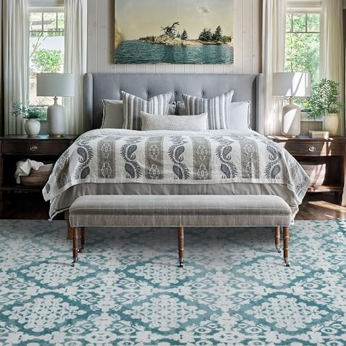 HOMBYS 8x10 ft Moroccan Area Rug Large Floral Carpet Non-Slip - Blue New