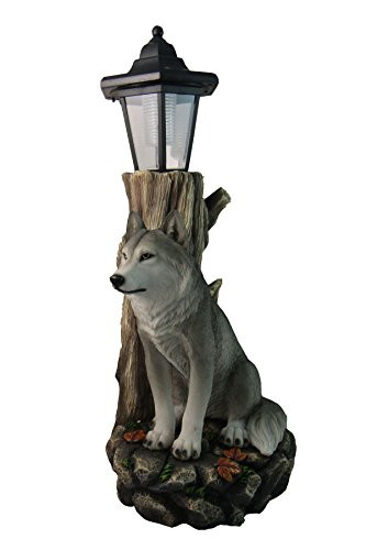 DWK 17" Illumined Wolf Hand Painted Sculpture Solar Lantern - B01BW9FXMC New