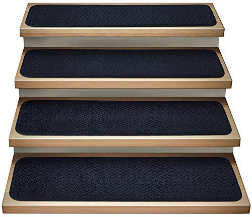 House, Home and More Set of 15 Attachable Indoor Carpet Stair Treads - Navy Blue New