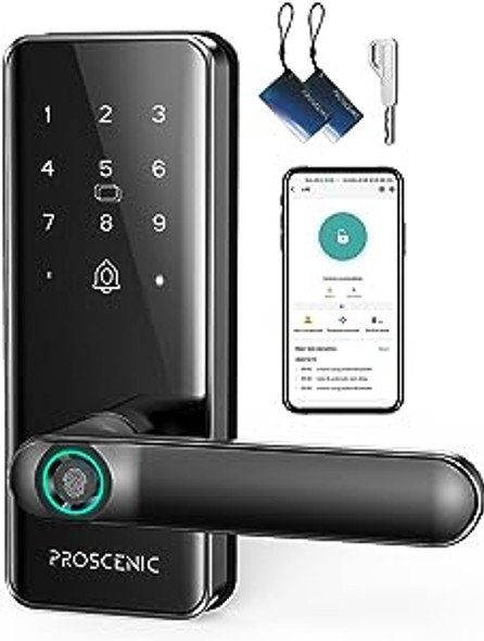 PROSCENIC L40 Keyless Entry Door Lock with Handle Fingerprint Door Locks - Black