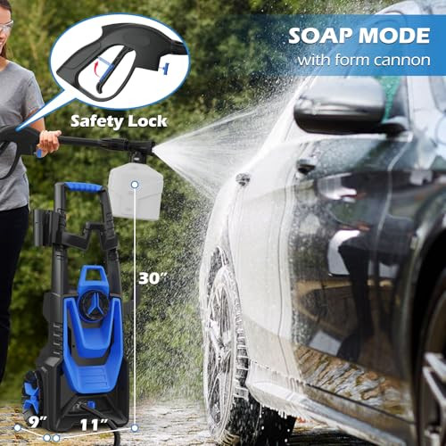 Pressure Washer with 500ML Foam Canno for Car, Road, Yard Cleaning Blue New