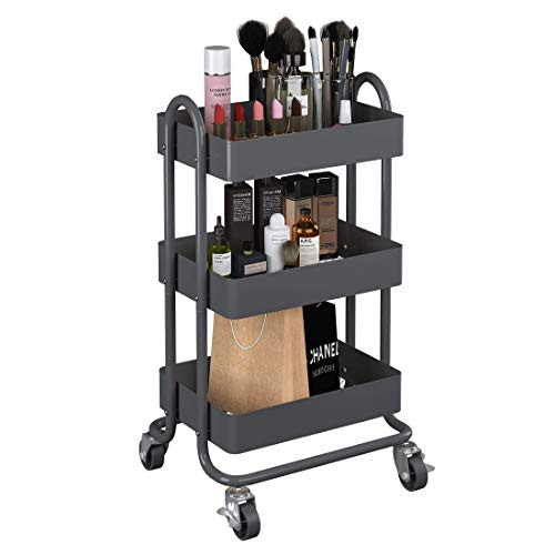 MIOCASA 3-Tier Metal Utility Rolling Cart, Heavy Duty Multifunction B08NT9RDKH New