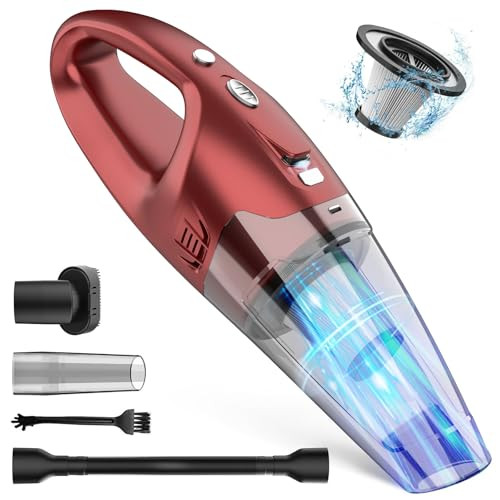 FUOAYOC HANDHELD VACUUM CORDLESS,CAR CORDLESS RECHARGEABLE 6KPA LIGHT - RED