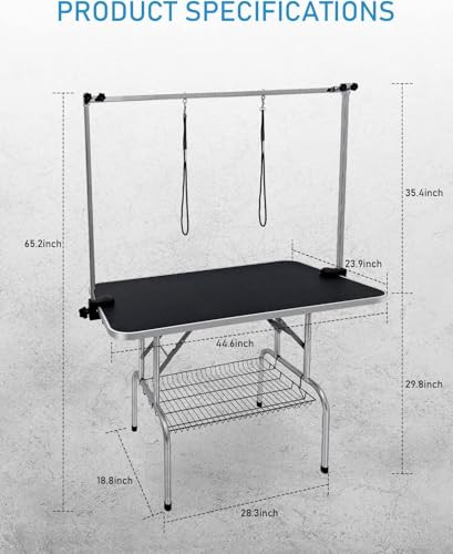 Kalolary 45 x 24 Inch Black Stainless Steel Pet Grooming Table Adjustable