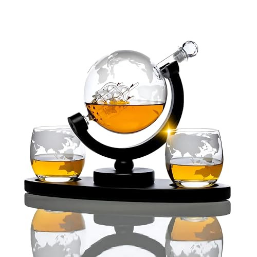 KitchenBliss Artisan Handmade Whiskey Decanter Ship In A Bottle Globe - NEW New