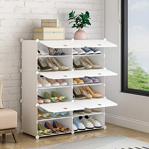 KOUSI Portable Shoe Rack Organizer 24 Pair Tower Shelf Storage Cabinet - White