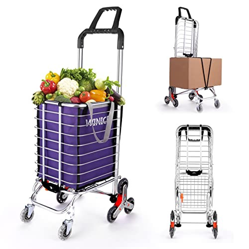 Folding Shopping Cart Swivel Wheels Portable Stair Climbing Cart B08MNKD3B2