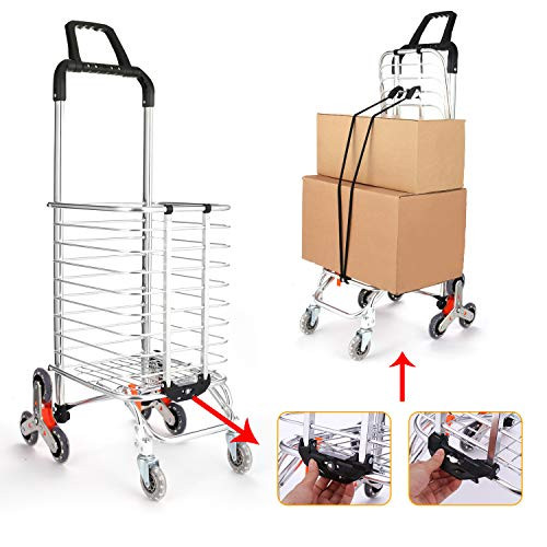 Folding Shopping Cart Swivel Wheels Portable Stair Climbing Cart B08MNKD3B2