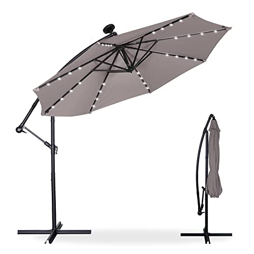 Zersun 10FT Patio Umbrella Solar Powered LED Cantilever Umbrellas - Grey