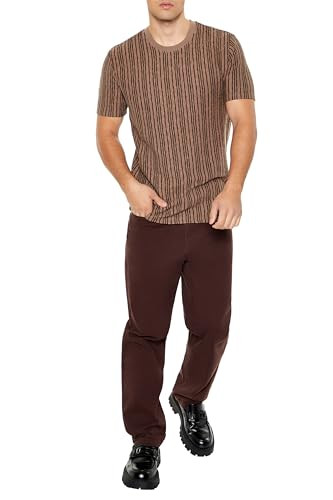 01323837 FOREVER 21 MEN'S TEXTURED VERTICAL-STRIPED TEE MEN L BLACK BROWN