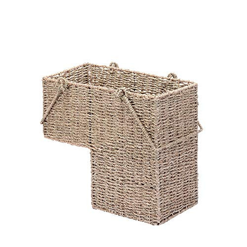 Lavish Home 14" Wicker Staircase Basket Handles Handmade L-Shaped - Natural New