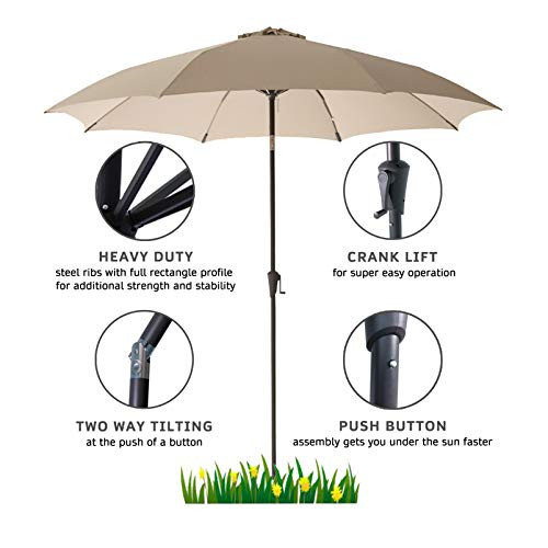 FLAME&SHADE 10 ft Outdoor Umbrella Patio Table and Market Umbrella Tilt, Beiege