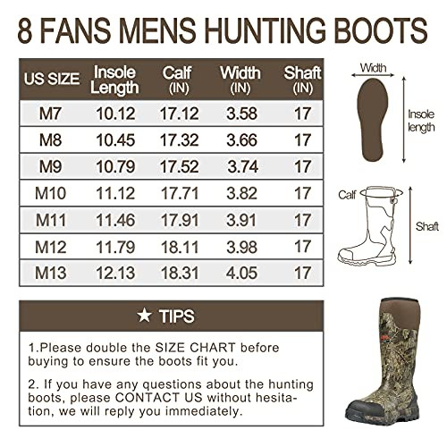 8 Fans Rubber Hunting Boots 1000G Thinsulate Insulation 5mm Neoprene Men -Camo