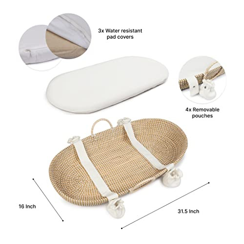 Handmade Baby Changing Basket - Woven Organic Seagrass Moses Basket-Brown