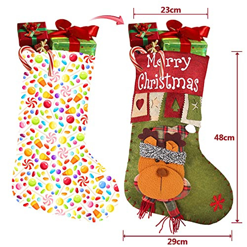 Seven-first Christmas Stockings 3PCS, 18 Inch Xmas Stockings, Snowman Reindeer