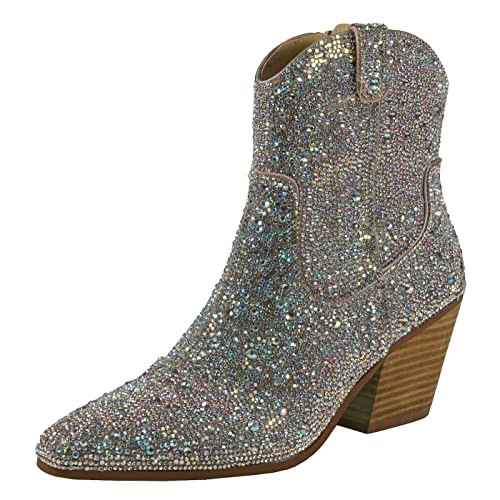 COZZY GIRL ARiderGirl Alice Women's Rhinestone Western Booties (Silver, 8.5)