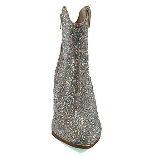 COZZY GIRL ARiderGirl Alice Women's Rhinestone Western Booties (Silver, 8.5)