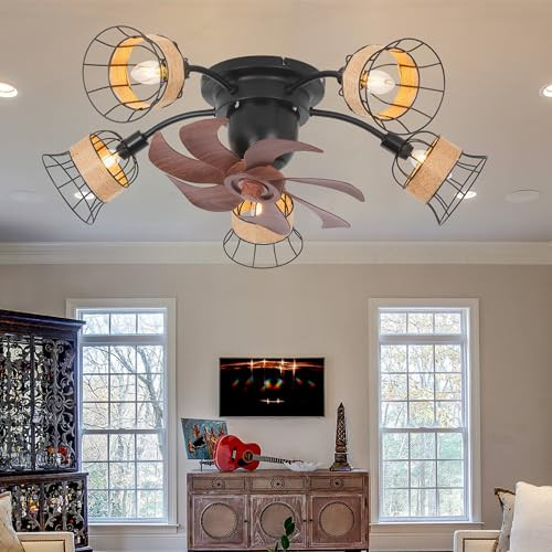 OSGNER Boho Ceiling Fan Lights Remote Small Rustic Farmhouse Lighting
