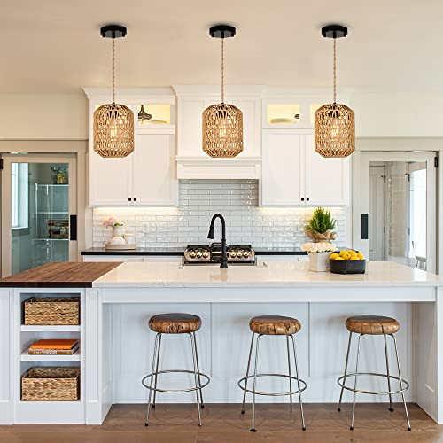 eyassi 2 Pack Pendant Lights with LED Bulb, Boho Hanging Lamp - B0BC15TYMV