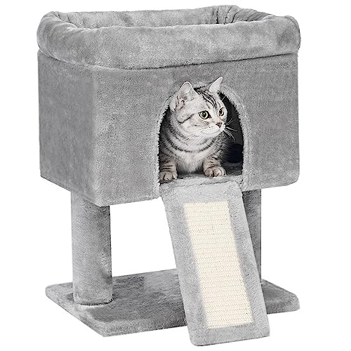 BEWISHOME Small Cat Tree, Cat Tower, Light Grey MMJ24L