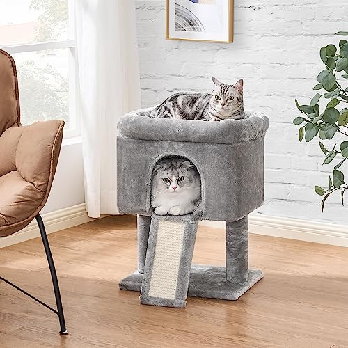 BEWISHOME Small Cat Tree, Cat Tower, Light Grey MMJ24L