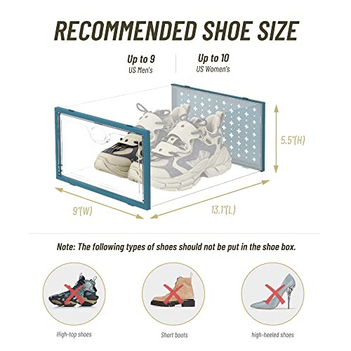 Pinkpum 12 Pack Shoe Storage Boxes, Closet clear Plastic (Large, Aqua)