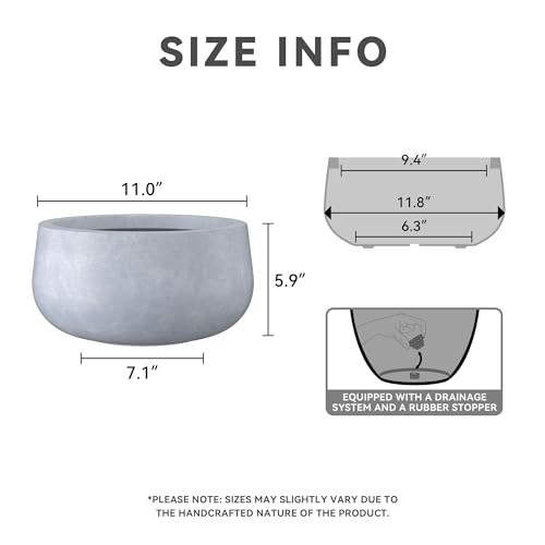 Kante 11.8" Dia Round Concrete Planter Cement Pots Drainage Hole - Gray New