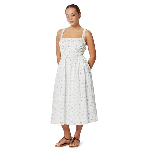 AEUB76091M26 AMAZON ESSENTIAL X SOFIA GRAINGE WOMEN COTTON DRESS 2XL IVORY BLUE New