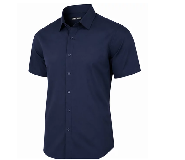 JAMES TAILOR SHORT SLEEVE DRESS SHIRT - SIZE: MEN 3XL - NAVY New