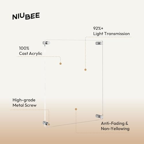NIUBEE Clear Acrylic Wall Mount Floating Frameless Picture Frame Up to 16x20