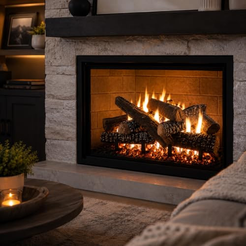 Barton 10-Pieces Ceramic Logs Set Realistic Fire Log Stackable Logs New
