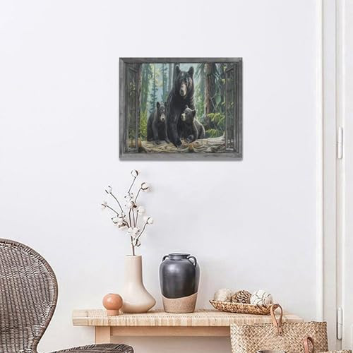 YOSHANA Black Bear Wall Art Window Animal Canvas Prints Forest Bears Pictures New